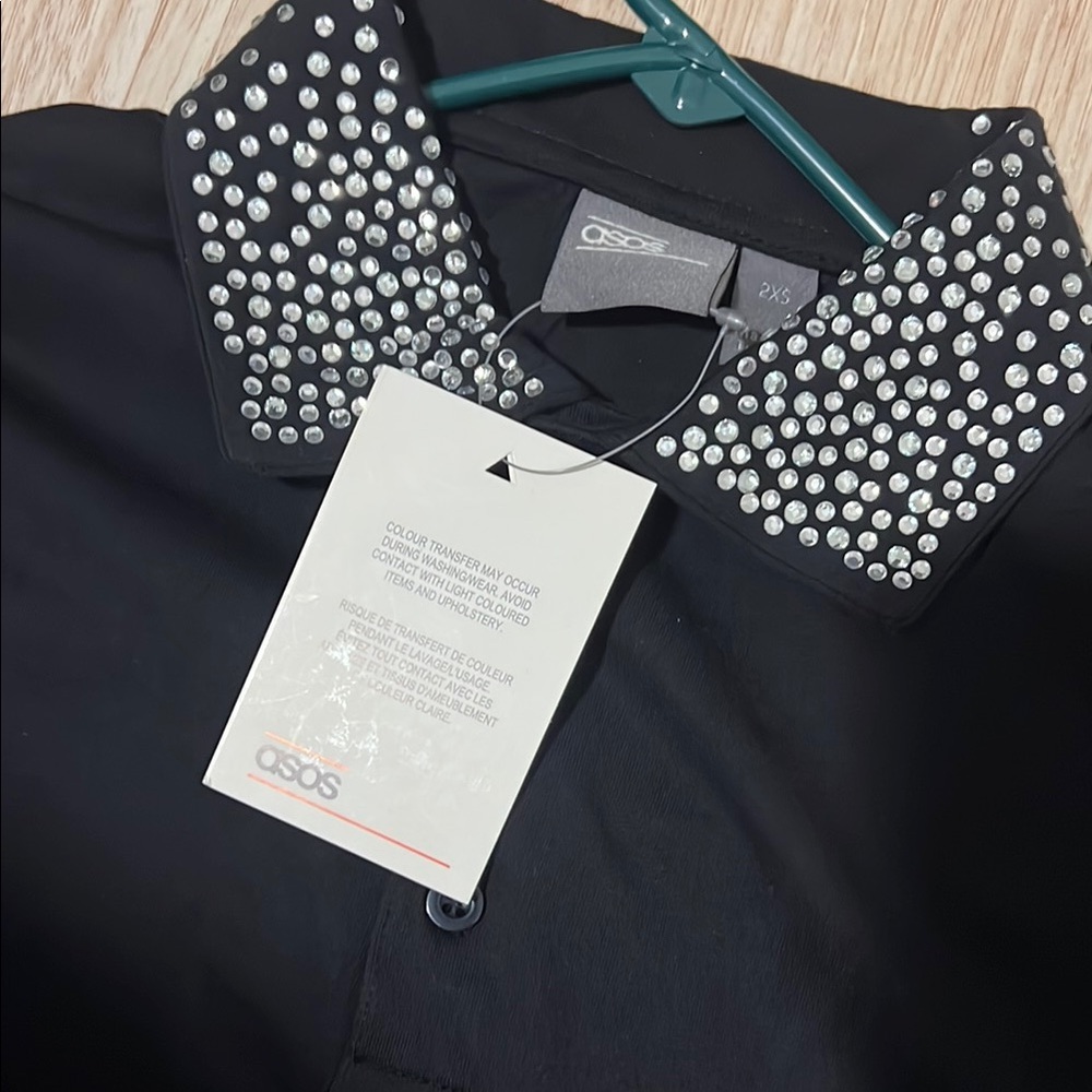 ASOS Black Polo Shirt with Embellished Collar - Picture 3 of 6